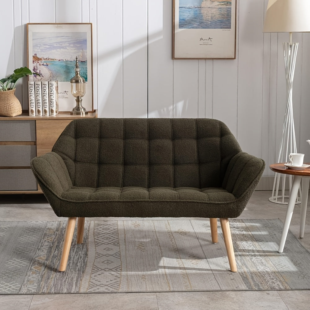 1pc Guyou Small Loveseat for Bedroom 2-Seat Mini Sofa Couch with Wingback and Wood Legs for Living Room Apartment Small Space Fluffy Love Seat, White Sherpa
