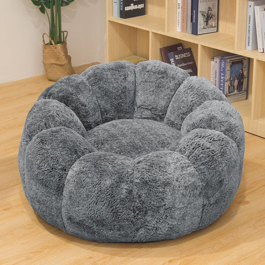 Bean Bag Chair, Faux Fur Bean Bag Chairs with Filler, Comfy Cozy Bean Bag Chair with Low Back Support and Petal Armrest, Fluffy Bean Bag Chair with Structure Petal for Small Space, Bedroom, Living Room