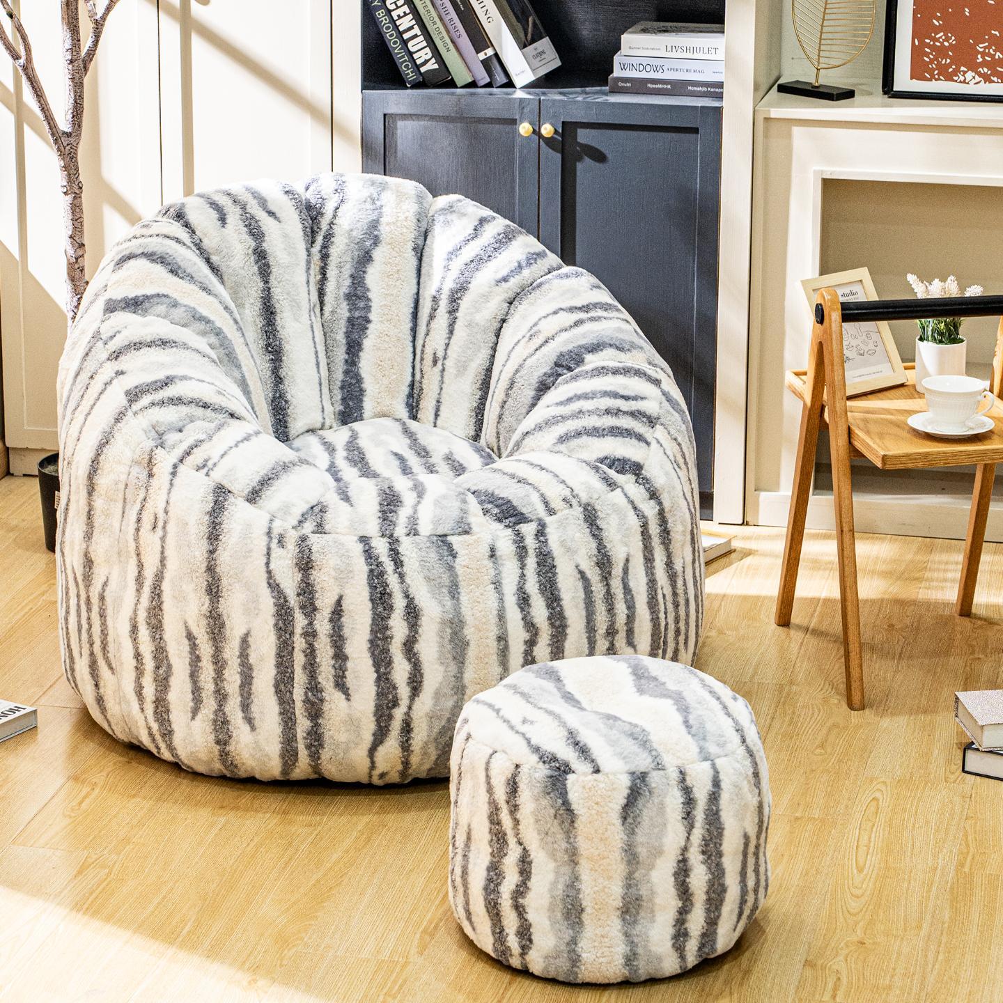 Bean Bag Chair, Faux Fur Bean Bag Chairs with Filler, Comfy Cozy Bean Bag Chair with Low Back Support and Petal Armrest, Fluffy Bean Bag Chair with Structure Petal for Small Space, Bedroom, Living Room