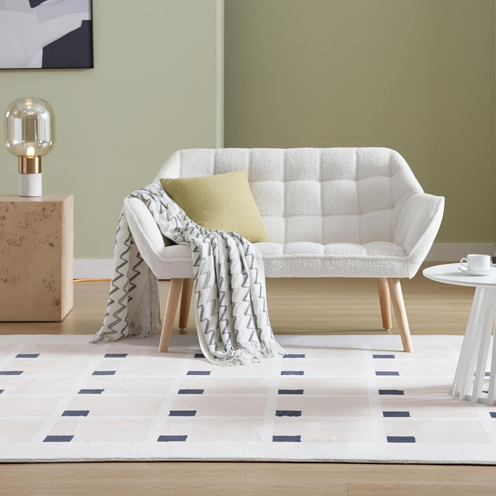 1pc Guyou Small Loveseat for Bedroom 2-Seat Mini Sofa Couch with Wingback and Wood Legs for Living Room Apartment Small Space Fluffy Love Seat, White Sherpa