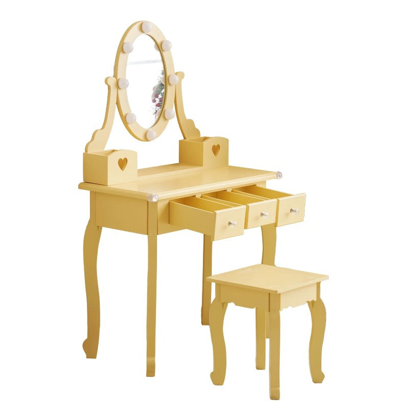 European Style Dressing Table 3 Drawers Dressing Table Set - European Style Density Board with Spray Paint, 2 Storage Tubes - Suitable for Bedroom Living Room Studio