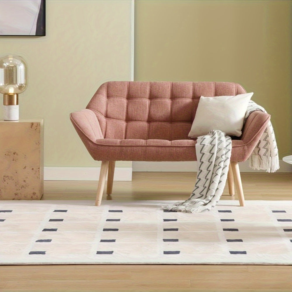 1pc Guyou Small Loveseat for Bedroom 2-Seat Mini Sofa Couch with Wingback and Wood Legs for Living Room Apartment Small Space Fluffy Love Seat, White Sherpa