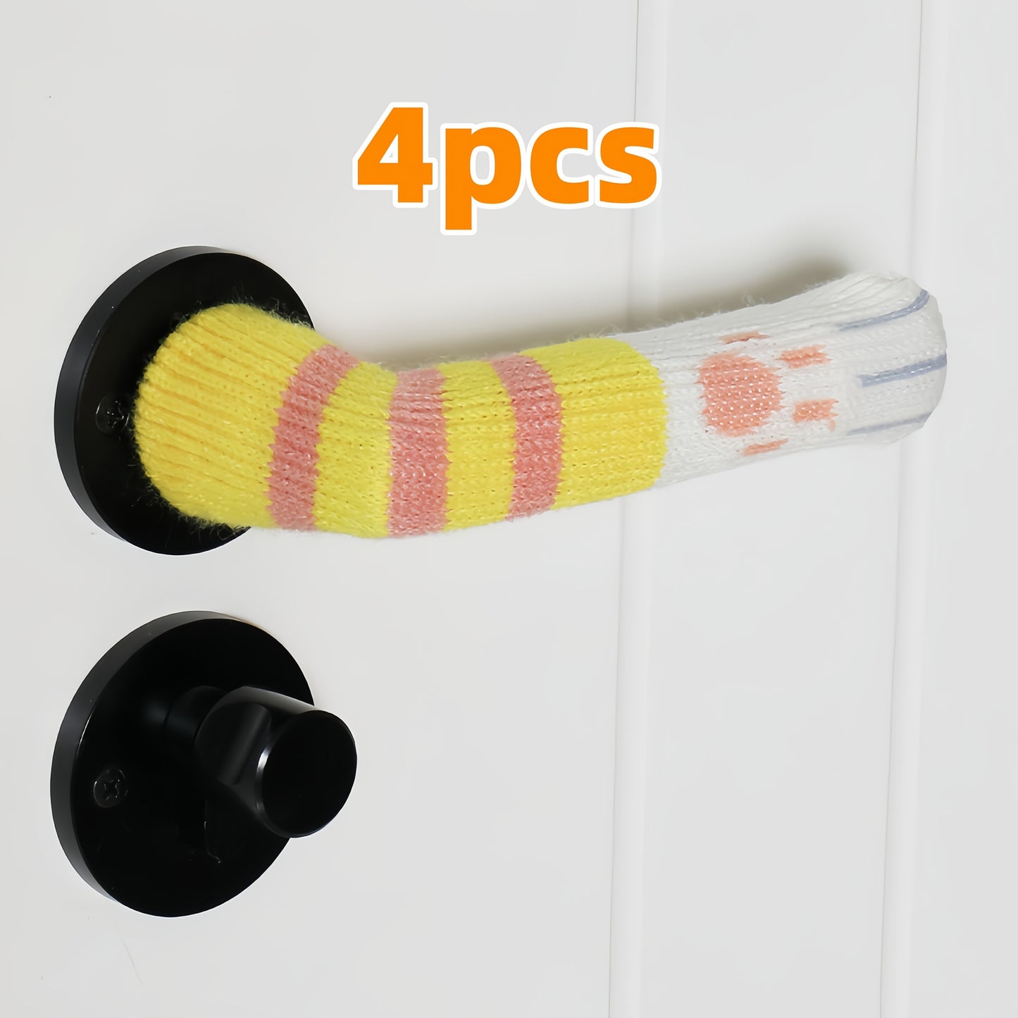 4pcs Cat Paw Print Furniture Foot Pads - Non-Slip Table, Chair, and Door Handle Covers in Black, White, Gray, Yellow Stripes | Protects Surfaces from Scratches and Dents, Cat Scratch Furniture Protector