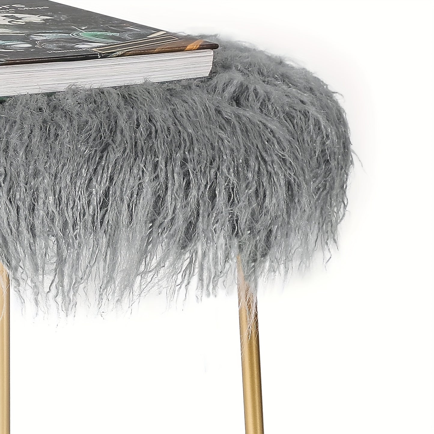 Artificial Fur Dressing Table, Chair And Stool With Soft And Fluffy Cushions, A Makeup Seat With Metal Legs And Soft Cushions For Decoration, Suitable For Bedrooms And Living Rooms
