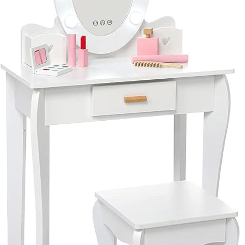 GAOMON Vanity Dressing Set - Play Table with Mirror and Storage Drawer, Pretend Play Activity Center, Contemporary Style, No Electricity Needed, Independent Use, 27\