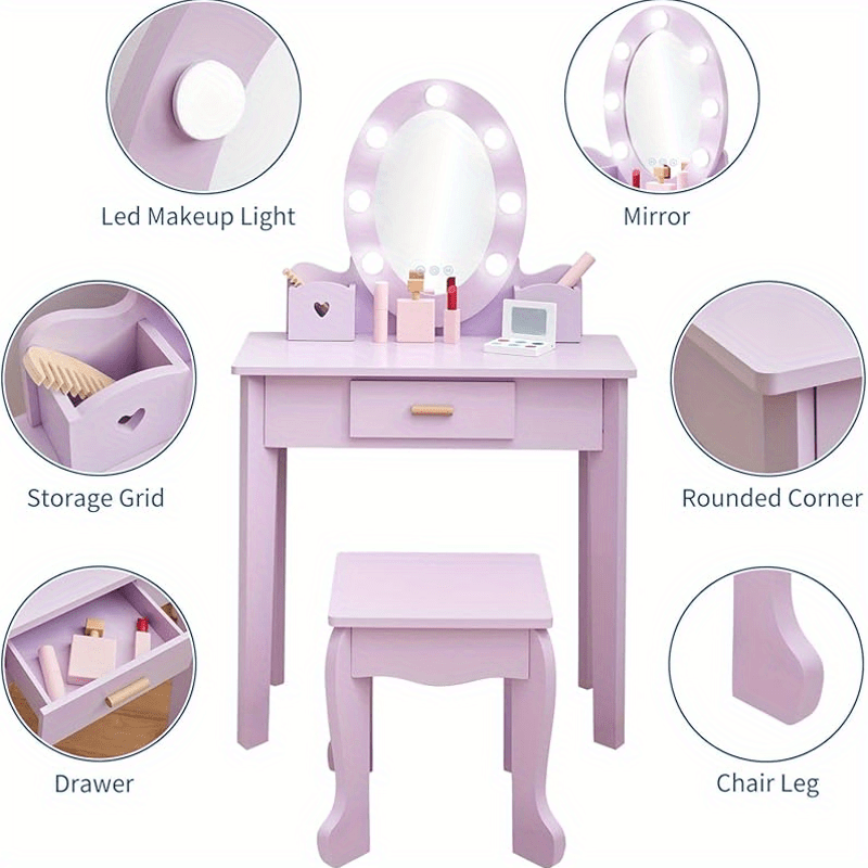 GAOMON Vanity Dressing Set - Play Table with Mirror and Storage Drawer, Pretend Play Activity Center, Contemporary Style, No Electricity Needed, Independent Use, 27\