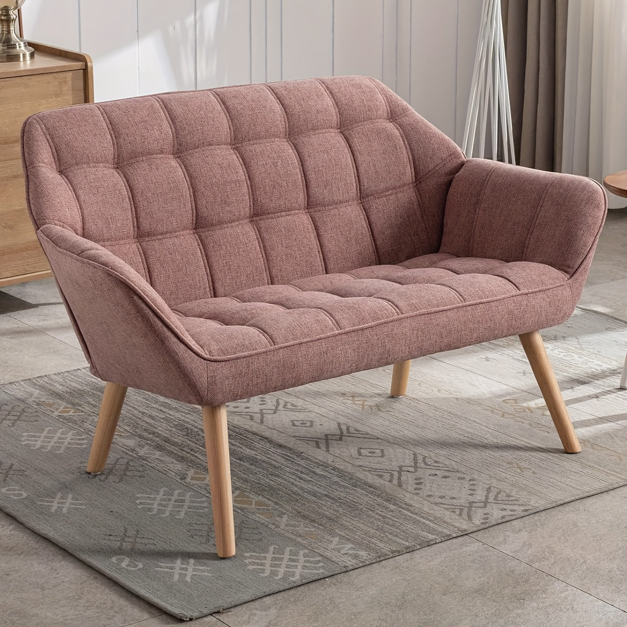 1pc Guyou Small Loveseat for Bedroom 2-Seat Mini Sofa Couch with Wingback and Wood Legs for Living Room Apartment Small Space Fluffy Love Seat, White Sherpa