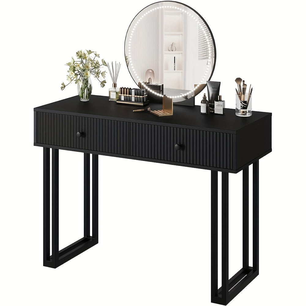 Vanity Desk With Mirror, Small Makeup Vanity With 2 Drawers, Modern Vanity Organizer, Dressing Table For Bedroom, Black\u002FWhite