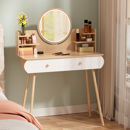 1 x Nordic style storage desk with mirror, 2 drawers, open storage rack, spacious tabletop