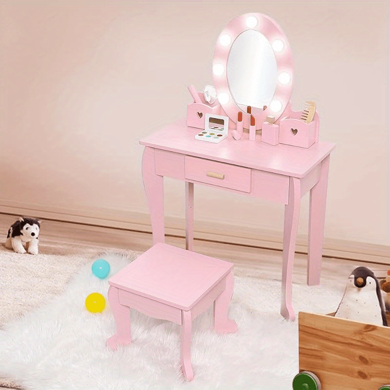 GAOMON Vanity Dressing Set - Play Table with Mirror and Storage Drawer, Pretend Play Activity Center, Contemporary Style, No Electricity Needed, Independent Use, 27\