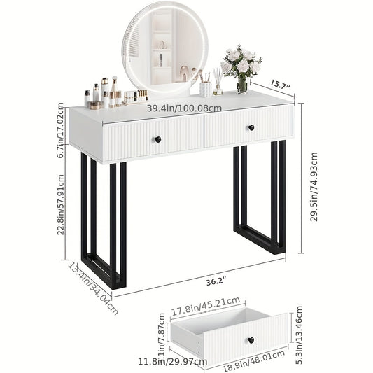 Vanity Desk With Mirror, Small Makeup Vanity With 2 Drawers, Modern Vanity Organizer, Dressing Table For Bedroom, Black\u002FWhite