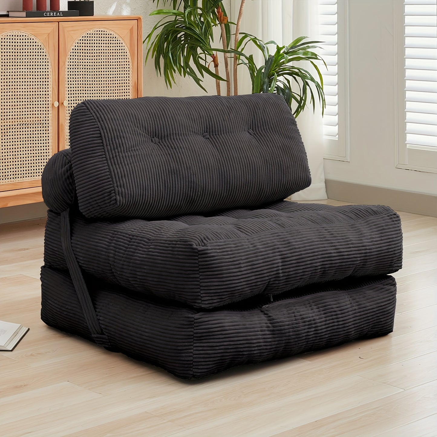 Folding Sofa Bed With Back Support, Convertible Floor Sleeper Sofa Lounge Chair With Pillow Foldable Mattress, Floor Couch For Adults Chair Bed For Living Room Bedroom, No Assembly - Dark Grey