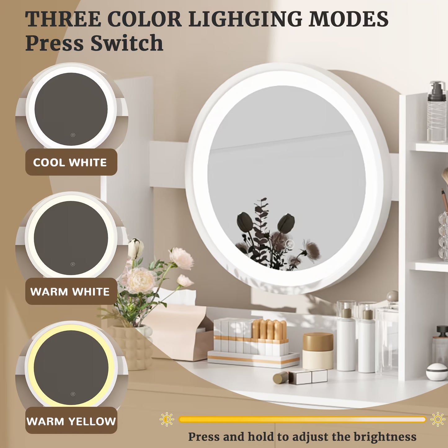 RIDFY Bedroom Dressing Table, Modern Minimalist Makeup Cabinet, Master Bedroom Makeup Mirror, Makeup Table