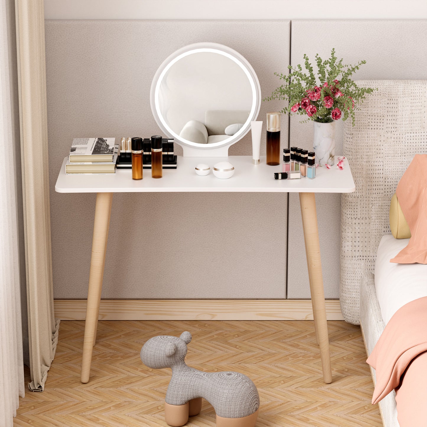 Makeup Vanity Table, Nordic Style Makeup Vanity Desk, Small Space Mini Makeup Table with Mirror, Dressing Table, 40 Inch Spacious Desktop