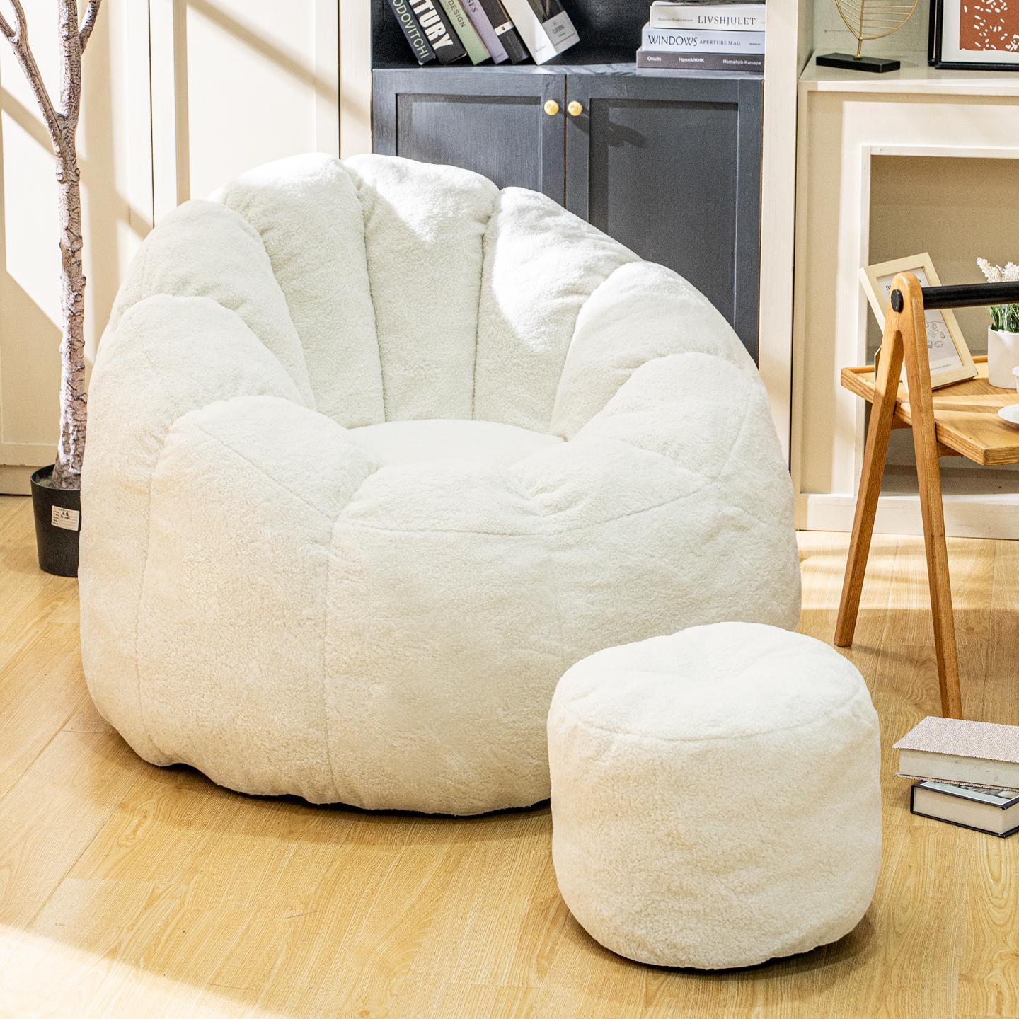 Bean Bag Chair, Faux Fur Bean Bag Chairs with Filler, Comfy Cozy Bean Bag Chair with Low Back Support and Petal Armrest, Fluffy Bean Bag Chair with Structure Petal for Small Space, Bedroom, Living Room