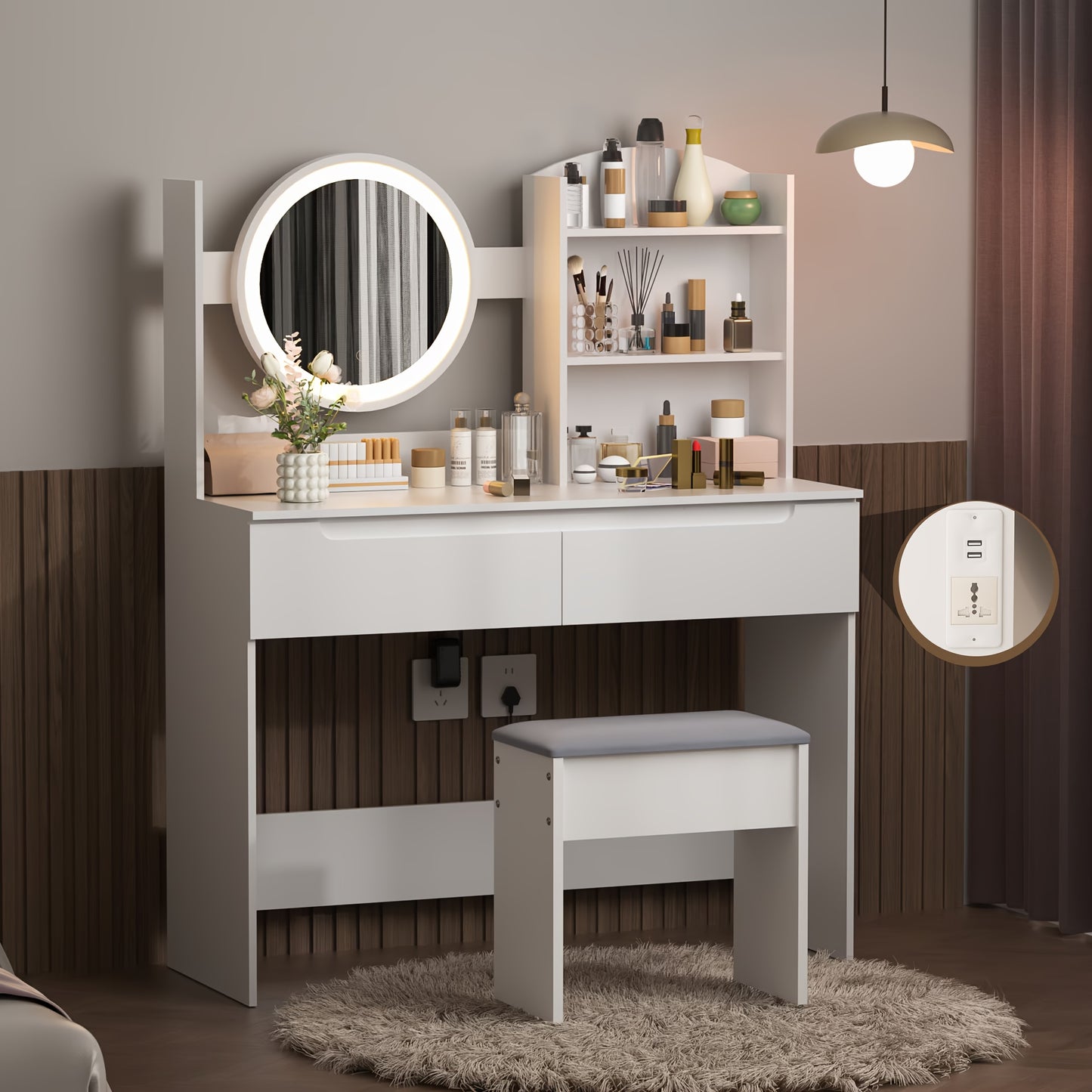 RIDFY Bedroom Dressing Table, Modern Minimalist Makeup Cabinet, Master Bedroom Makeup Mirror, Makeup Table