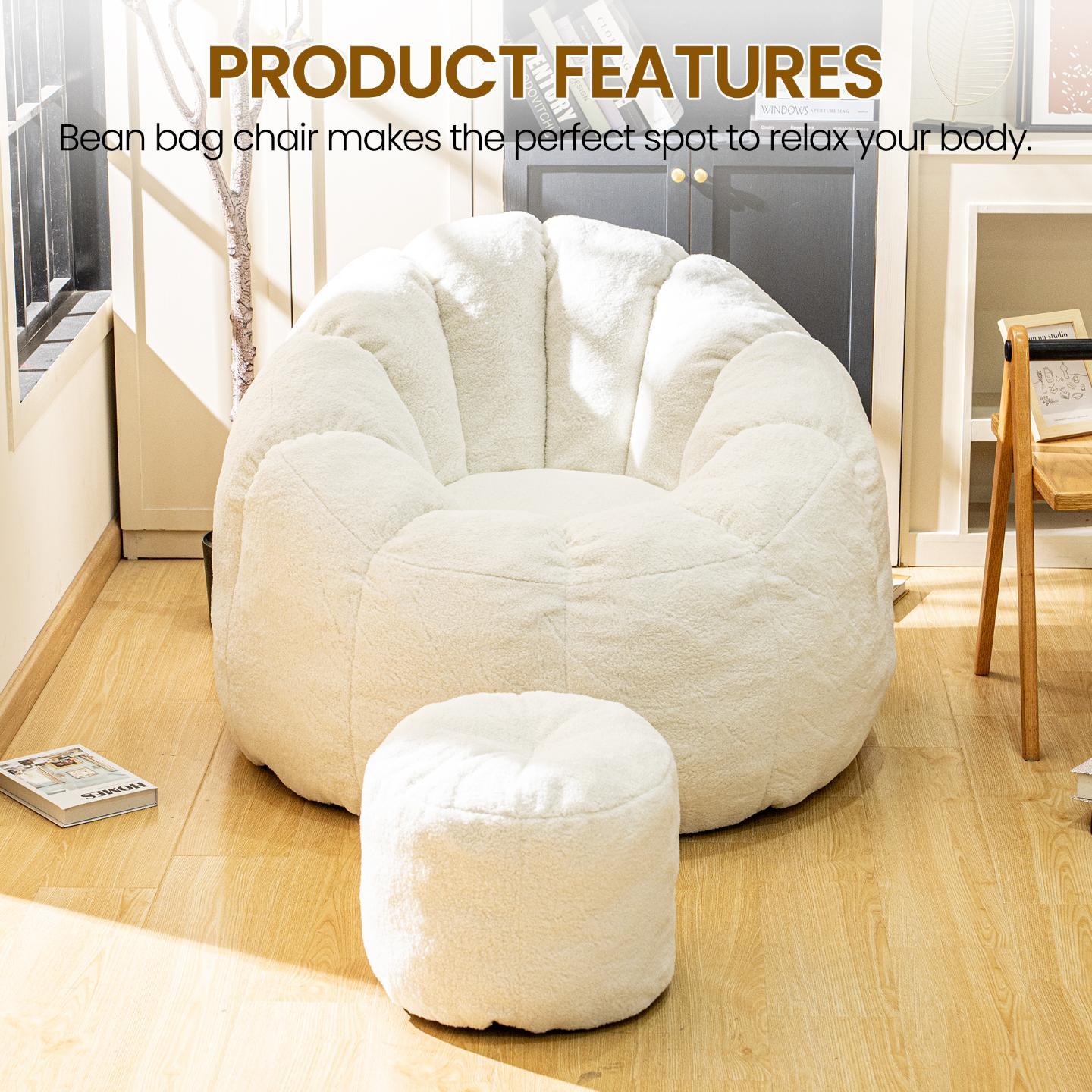 Bean Bag Chair, Faux Fur Bean Bag Chairs with Filler, Comfy Cozy Bean Bag Chair with Low Back Support and Petal Armrest, Fluffy Bean Bag Chair with Structure Petal for Small Space, Bedroom, Living Room