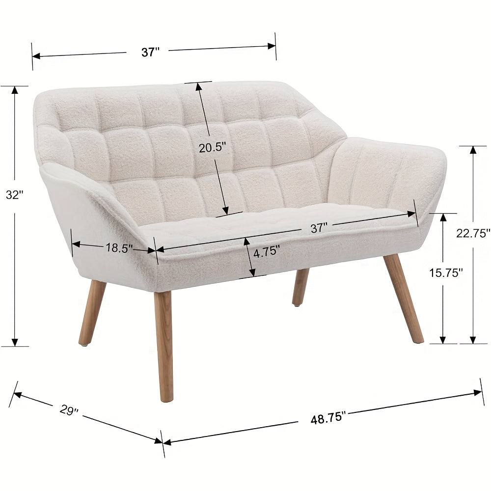 1pc Guyou Small Loveseat for Bedroom 2-Seat Mini Sofa Couch with Wingback and Wood Legs for Living Room Apartment Small Space Fluffy Love Seat, White Sherpa