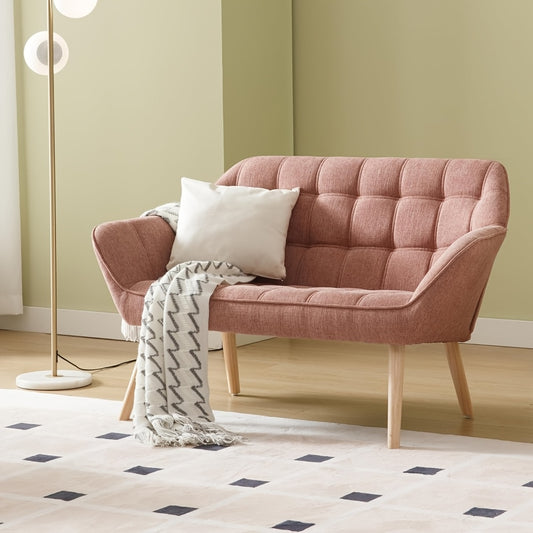 1pc Guyou Small Loveseat for Bedroom 2-Seat Mini Sofa Couch with Wingback and Wood Legs for Living Room Apartment Small Space Fluffy Love Seat, White Sherpa