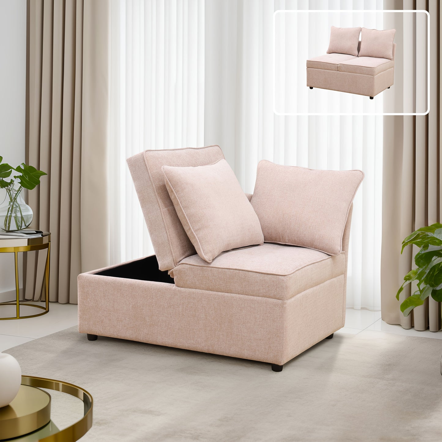 Storage Sofa, Sackcloth Living Room Adjustable Sofa, Wedge, Modern Sofa With Storage, Compact Futon For Small Spaces, Dorm, Guest Room