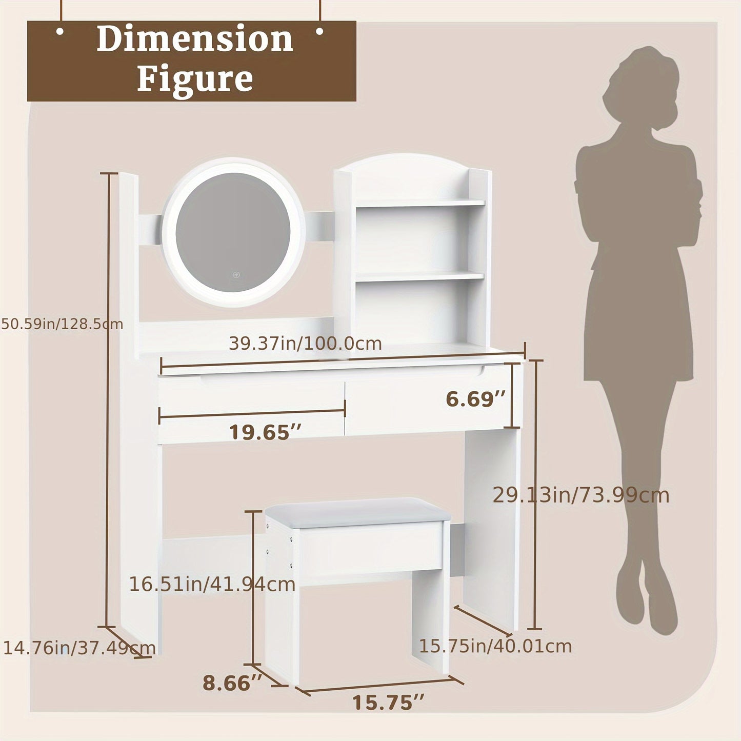 RIDFY Bedroom Dressing Table, Modern Minimalist Makeup Cabinet, Master Bedroom Makeup Mirror, Makeup Table