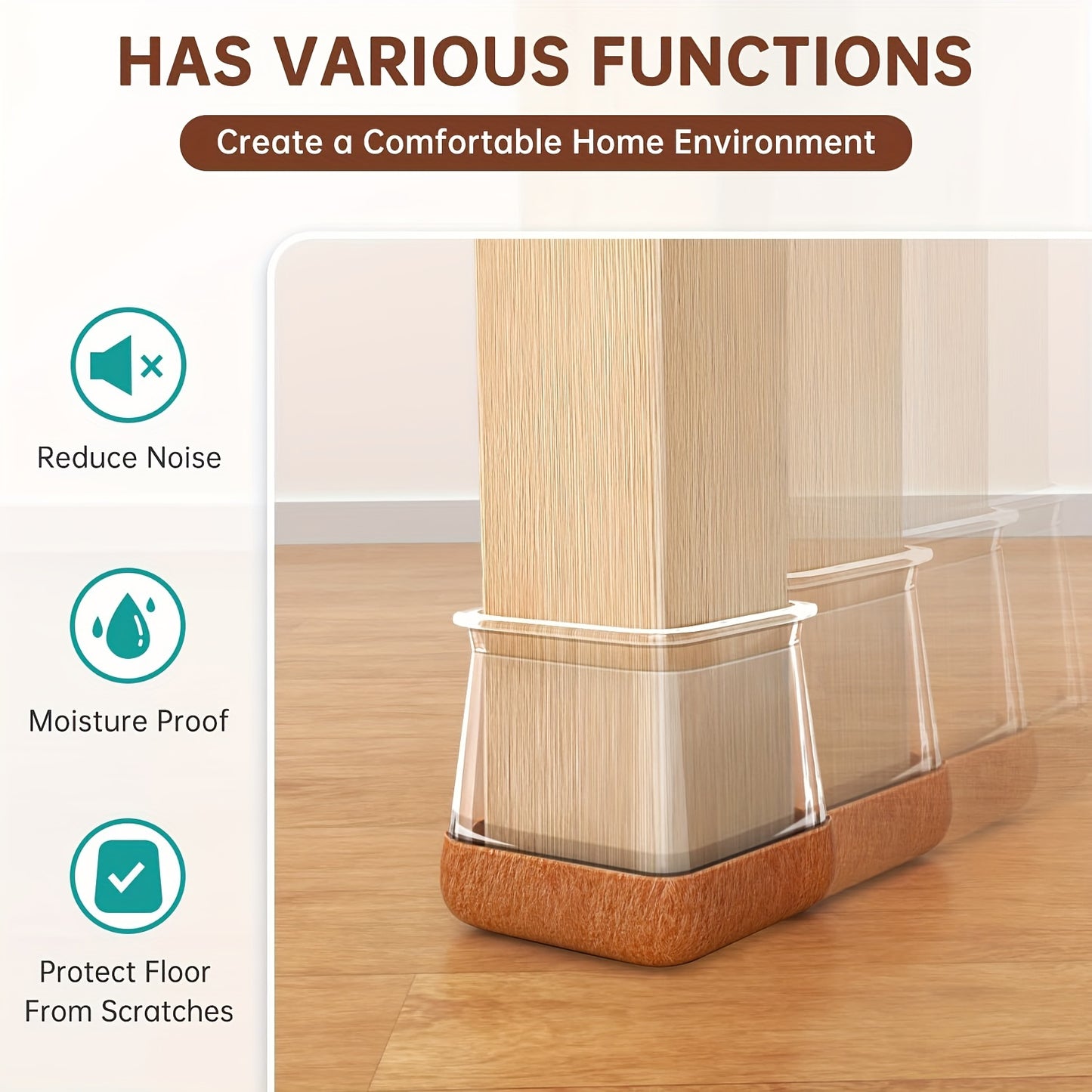 40pcs Square Chair Leg Floor Protectors with Wrapped Felt & Feet - Heavy-Duty Furniture Pads for Hardwood Floors, Scratch-Resistant Chair Leg Covers, Fit for Dining Chairs, Office Chairs, Home Use (No Batteries\u002FEasy Installation), Leg Chair Protector