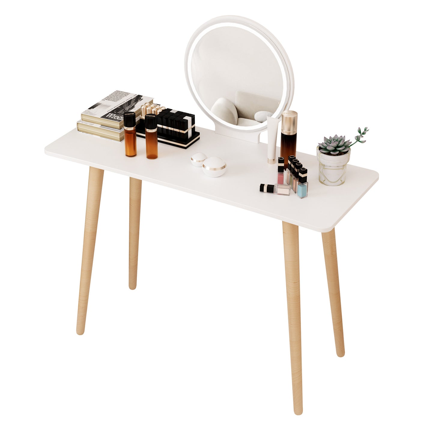 Makeup Vanity Table, Nordic Style Makeup Vanity Desk, Small Space Mini Makeup Table with Mirror, Dressing Table, 40 Inch Spacious Desktop
