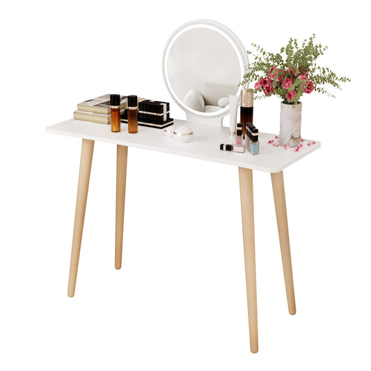 1pc Nordic Style Dressing Table with Large Mirror, Spacious Desktop, Solid Wood Legs, Elegant Bedroom Vanity Furniture