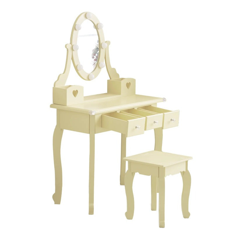 European Style Dressing Table 3 Drawers Dressing Table Set - European Style Density Board with Spray Paint, 2 Storage Tubes - Suitable for Bedroom Living Room Studio