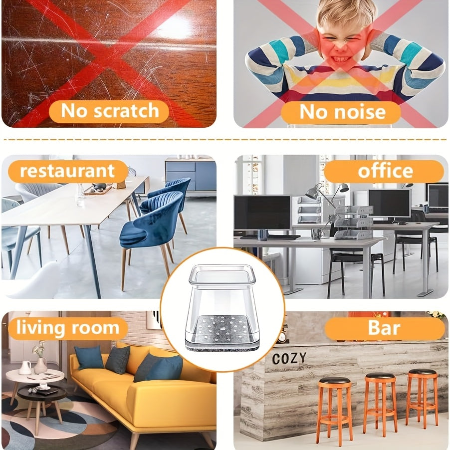 32pcs Square Clear Chair Leg Floor Protection Mat, Furniture Sliders, Hardwood Silicone Chair Leg Covers, Restaurant Bar Stool Leg Protectors, Reduce Noise, Protect The Floor Without Scratches, Medium