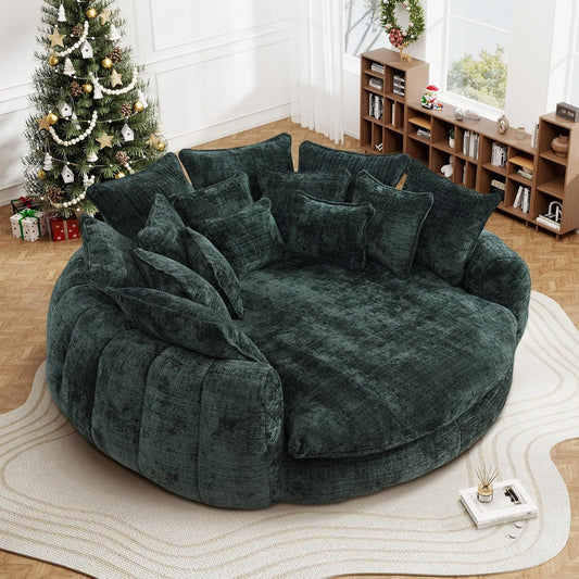 82'' Oversized Upholstered Sofa Bed, Round Chaise Lounge Chair Indoor, Modern Chenille Boneless Couch, No Assembly Required, Plush Sleeper Chair with 14 Pillows for Living Room
