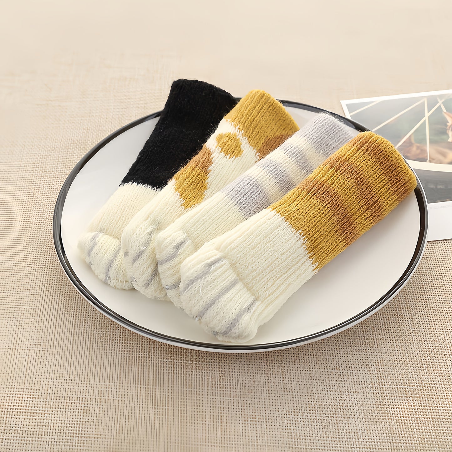 4pcs Cat Paw Print Furniture Foot Pads - Non-Slip Table, Chair, and Door Handle Covers in Black, White, Gray, Yellow Stripes | Protects Surfaces from Scratches and Dents, Cat Scratch Furniture Protector