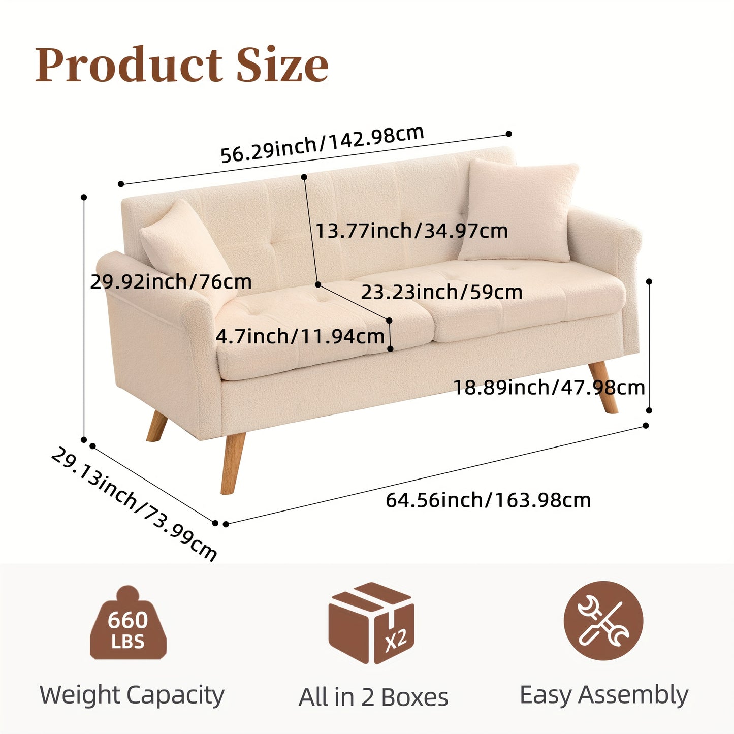 Loveseat Sofa, Boucle Small Sofa For Living Room, Bedroom, Office, Couch For Living Room Button Tufted Upholstered Furniture, Space-Saving, Easy To Install, Chunky Boucle Fabric