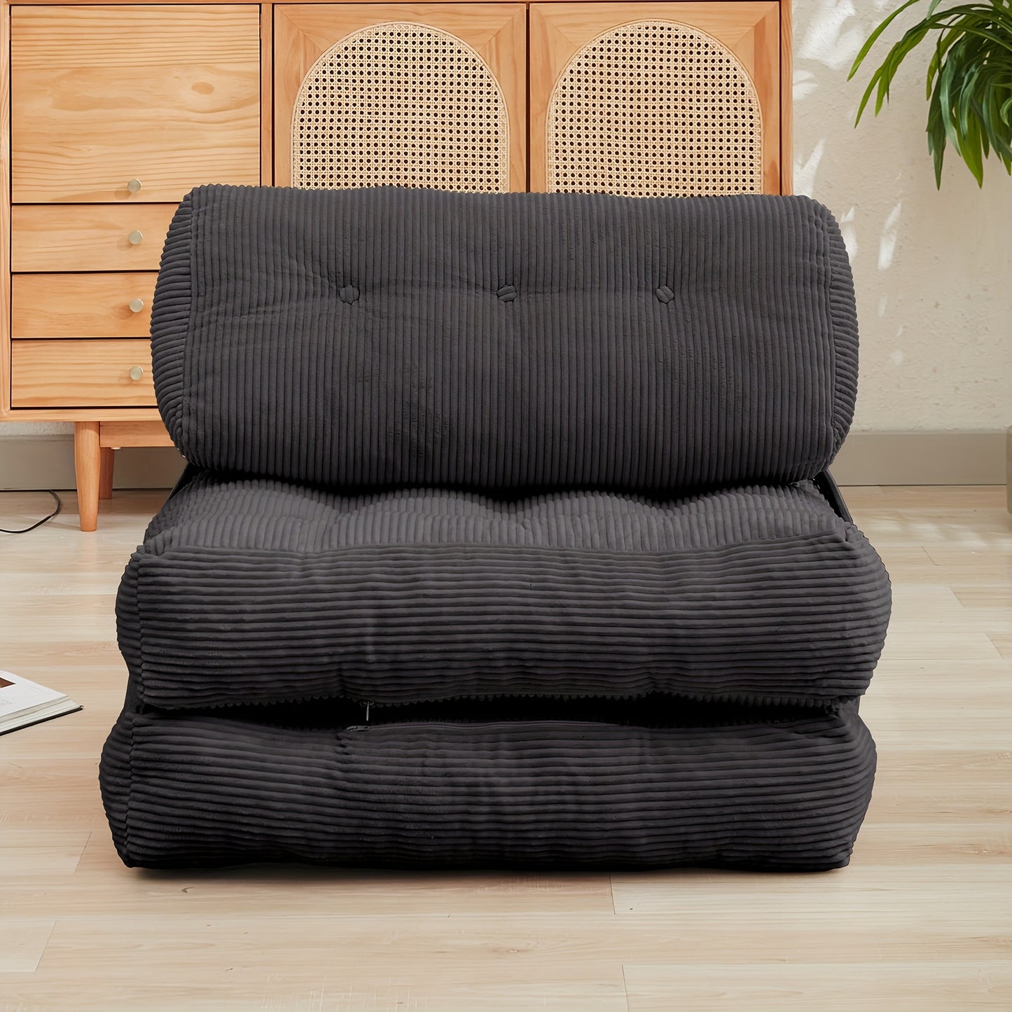Folding Sofa Bed With Back Support, Convertible Floor Sleeper Sofa Lounge Chair With Pillow Foldable Mattress, Floor Couch For Adults Chair Bed For Living Room Bedroom, No Assembly - Dark Grey