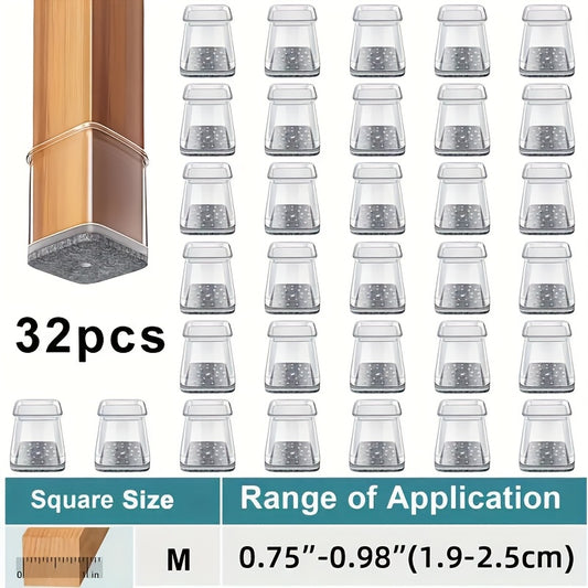 32pcs Square Clear Chair Leg Floor Protection Mat, Furniture Sliders, Hardwood Silicone Chair Leg Covers, Restaurant Bar Stool Leg Protectors, Reduce Noise, Protect The Floor Without Scratches, Medium