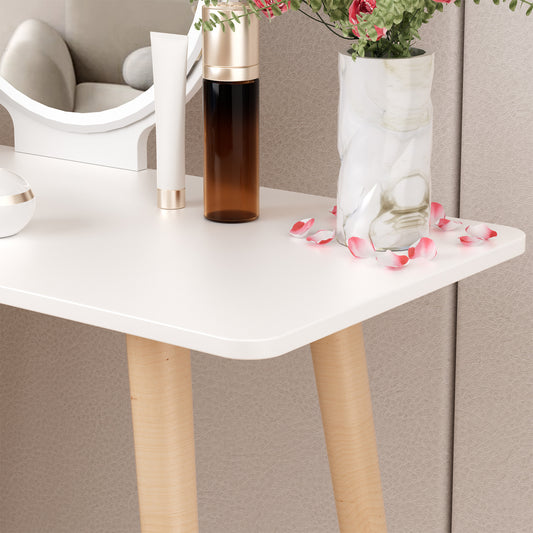 1pc Nordic Style Dressing Table with Large Mirror, Spacious Desktop, Solid Wood Legs, Elegant Bedroom Vanity Furniture