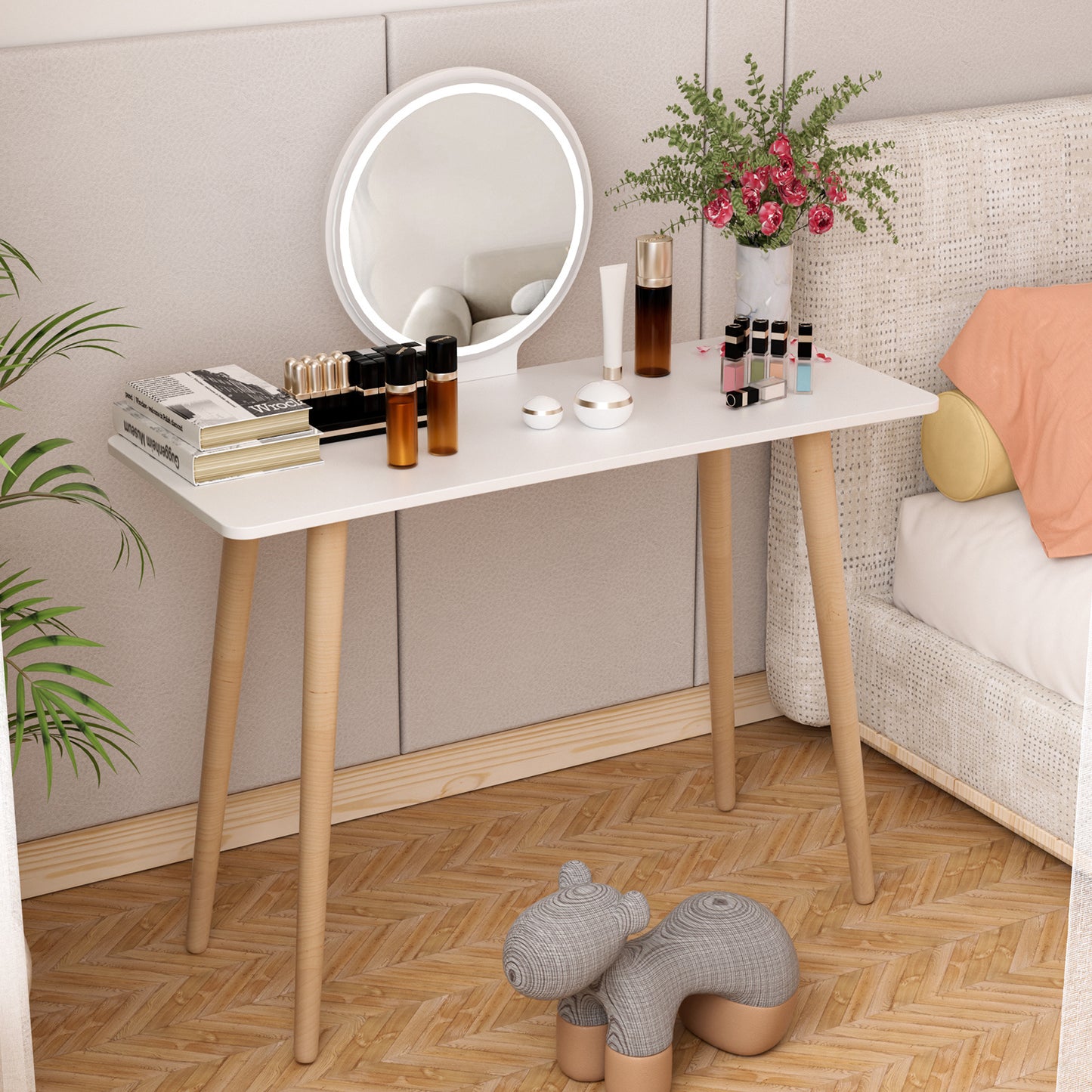 Makeup Vanity Table, Nordic Style Makeup Vanity Desk, Small Space Mini Makeup Table with Mirror, Dressing Table, 40 Inch Spacious Desktop